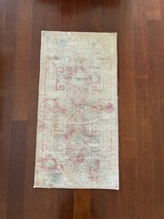 Wabi Sabi Vintage Oushak Rug 2×3 Faded Blush Pink Wool Hand Knotted Small Mat