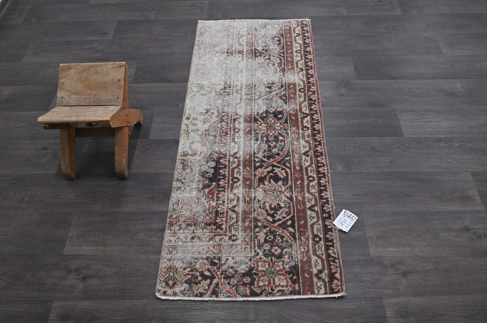 Vintage Turkish Runner Rug 2x5ft Wool Anatolian Handmade Hallway Oushak RUST