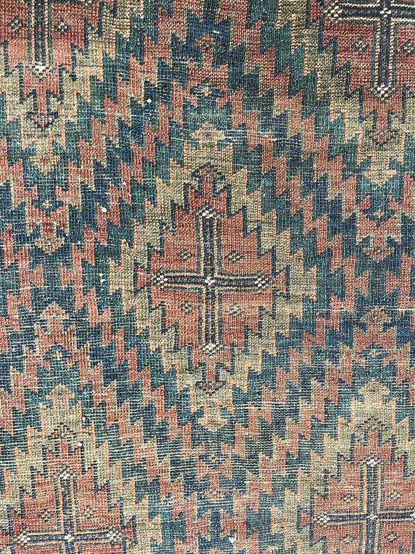 19th CENTURY ANTIQUE Unique Baluchistan Turkoman Oriental Rug Size 3’10” X 5’ 2” gallery