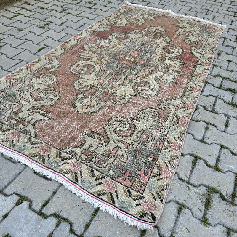 Vintage Turkish Oushak Rug Handmade Wool 4x8 Distressed Anatolian-Tariff Free gallery