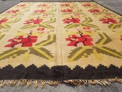 Antique Hand Woven Bessarabian Romanian Floral Kilim Rug Carpet 10.10×8.4ft