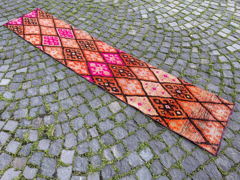 Bohemian Runner Rug, Turkish Vintage Rug, Handmade Wool Rug, 1,7 x 8,7 ft gallery