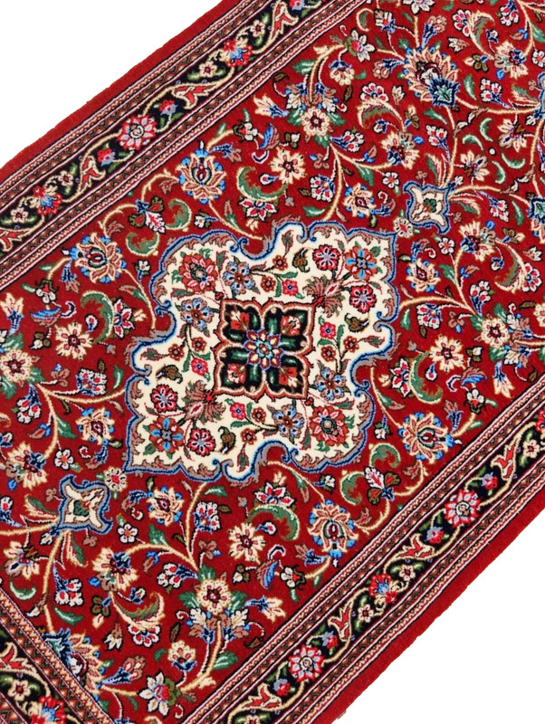 2'7"X6'4" HAND-KNOTTED ORIGINAL PERSAN TABRIZI QOUM VINTAGE WOOL RED RUG RUNNER gallery