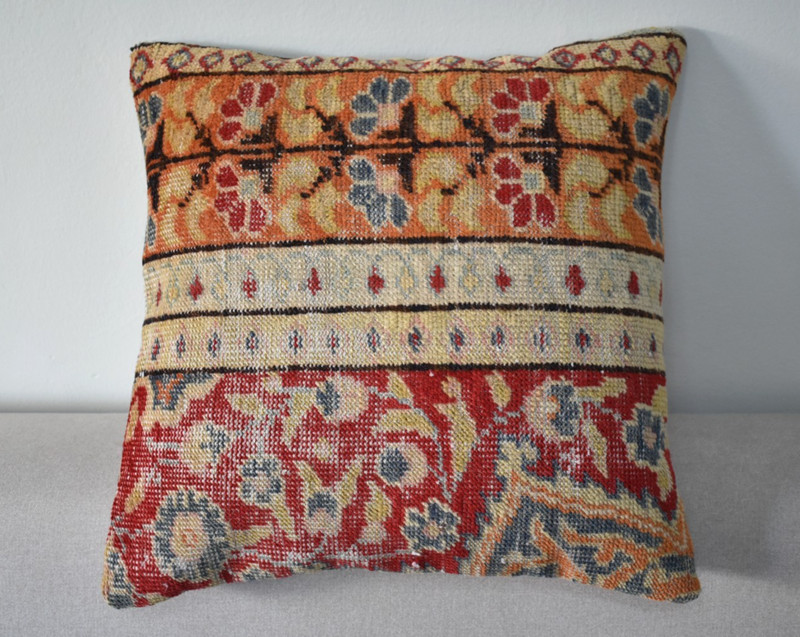 Turkish Pillow Cover Sofa Rug 16'' x 16'' Made of Antique Cushion Cover Carpet gallery