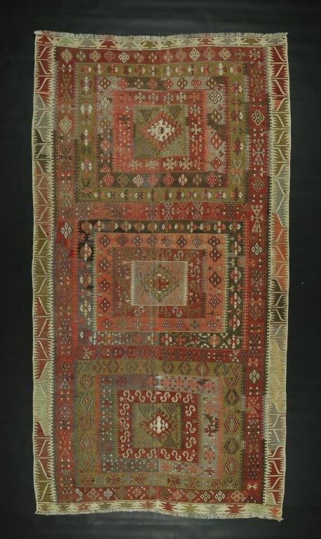 RARE Turkish Avsar Nomadic Kilim Rug from Kayseri Anatolian Wool 9"38' X 5"18'