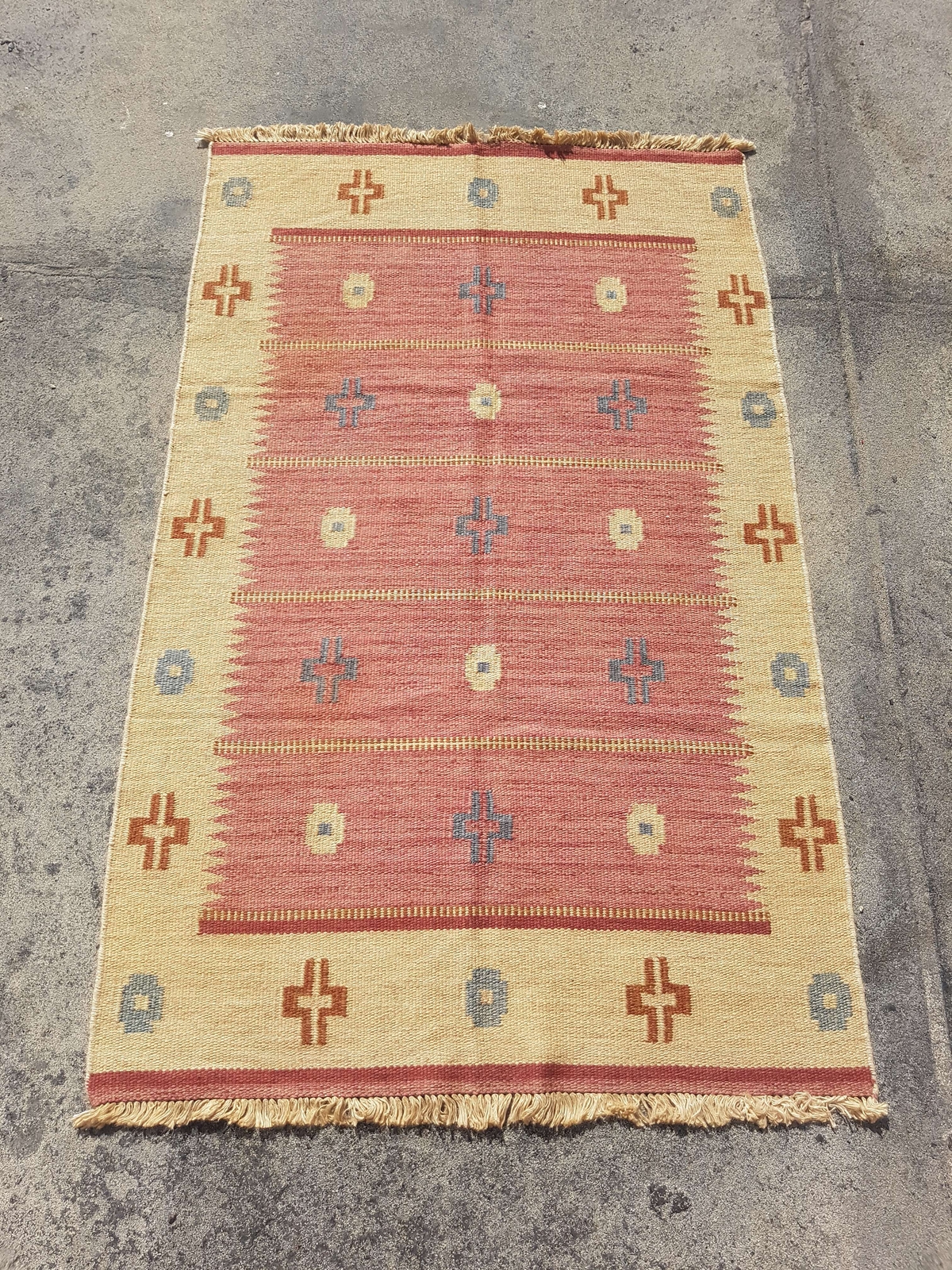 Vintage Handmade Traditional Geometric Brown Kilim Floor Rug Carpet 193x122cm gallery