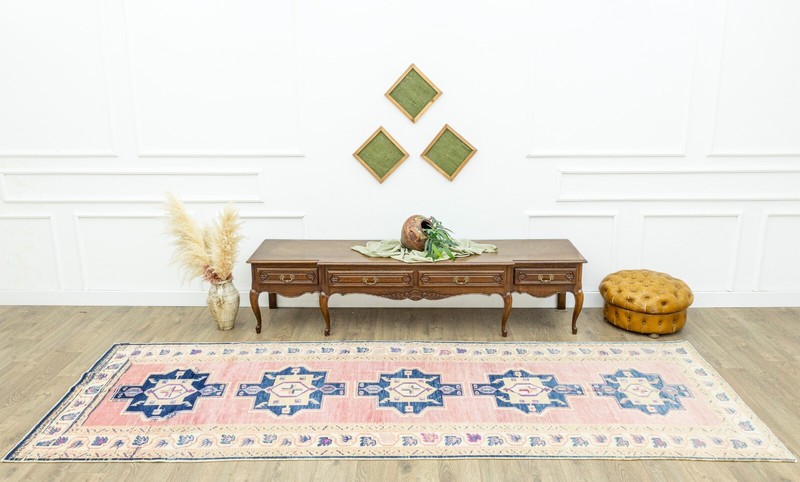 Vintage Turkish wide and long runner 4.3x12.5 ft Hand-knotted Oushak Area Rug gallery