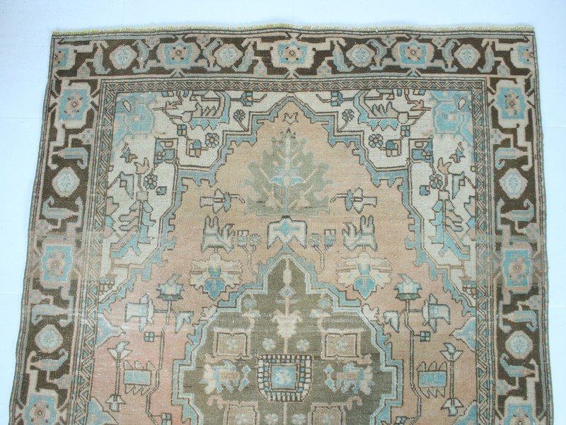 Vintage Hand Knotted Area Rug Blue Teal Brown Geometric Tribal 4x6 ft gallery