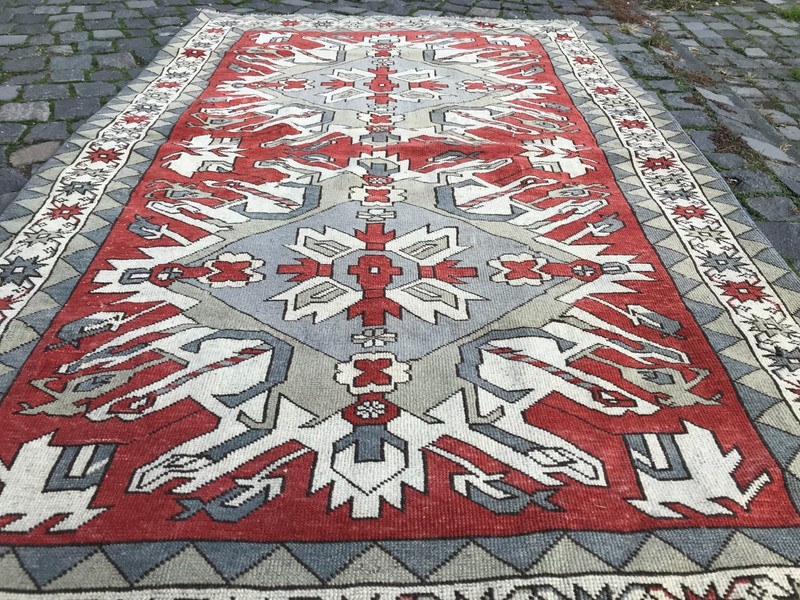 Bohemian Area Rug Handmade Wool Rug Turkish Vintage Traditional Rug 4,3 x 7,1 ft gallery