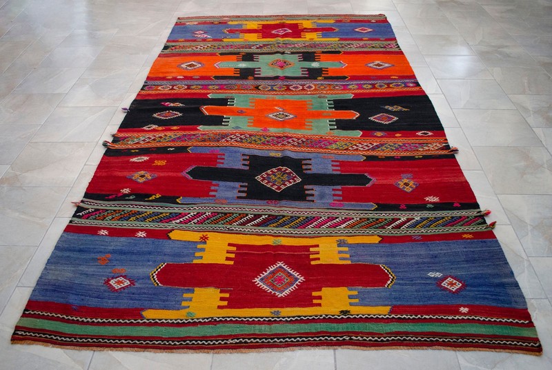 Vintage Turkish Rug Kilim Hand Made Colorful Rug for Living room 5′11″ x 10′10″ gallery