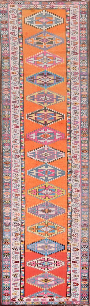 Orange Handmade Silk Anatolian Oriental Runner Rug 3x11 Hallway Carpet