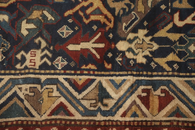 Pre-1900 Antique Geometric Kazak Vegetable Dye Rug 4x7 ft Hand-knotted Wool gallery