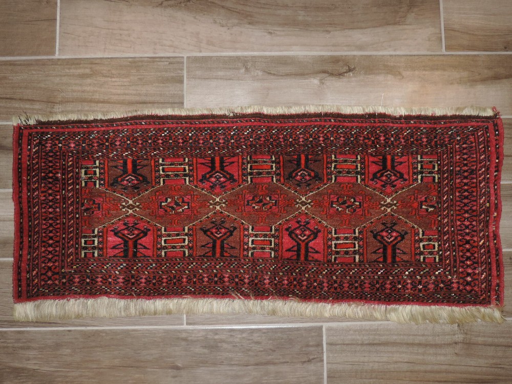 18" x 44" Antique Saryk Turkoman Torba Wool Rug