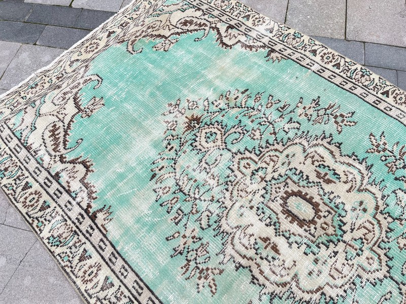 5x8.5 Ft Vintage Turkish Oushak Rug Mint Green Distressed Wool 5x8 gallery