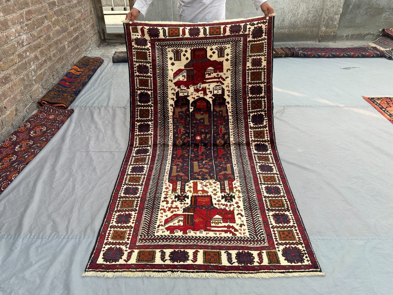 3'7x6'4 Antique Afghan Baluchi Pictorial Rug, Rare Tribal Handmade Wool Boho Rug gallery