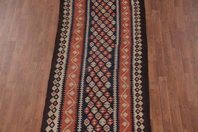 Vegetable Dye Kilim Navy Blue 12 ft Runner Rug Hand-woven Reversible Carpet 3x12 gallery