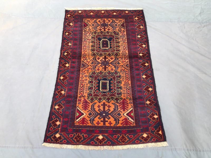 3'2x5'2 Vintage Afghan Rug Hand Knotted Orange Red Geometric Tribal Wool Carpet gallery