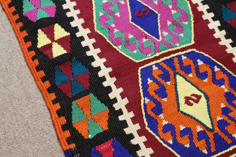 Turkish Kilim Rug 18''x36'' Handwoven Kirsehir Mini Kilim 47x92cm Door Mat Wool gallery