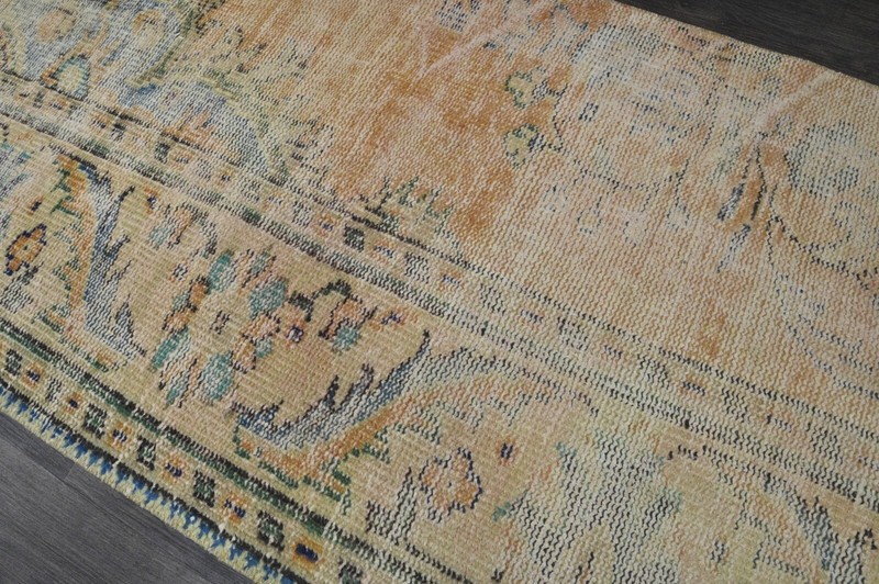 Vintage Turkish Runner Rug 2x7ft ORANGE Handmade Anatolian Oushak Hallway Wool gallery