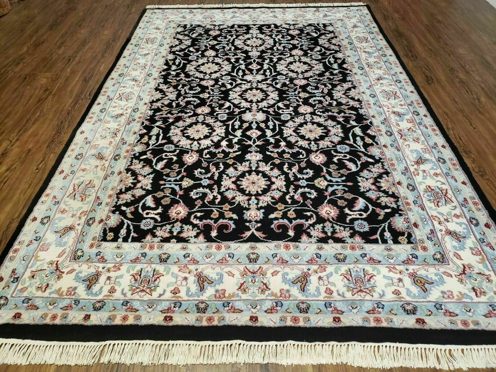 6' X 9' Handmade Indian Agra Wool Rug Carpet Vegetable Dyes Black gallery