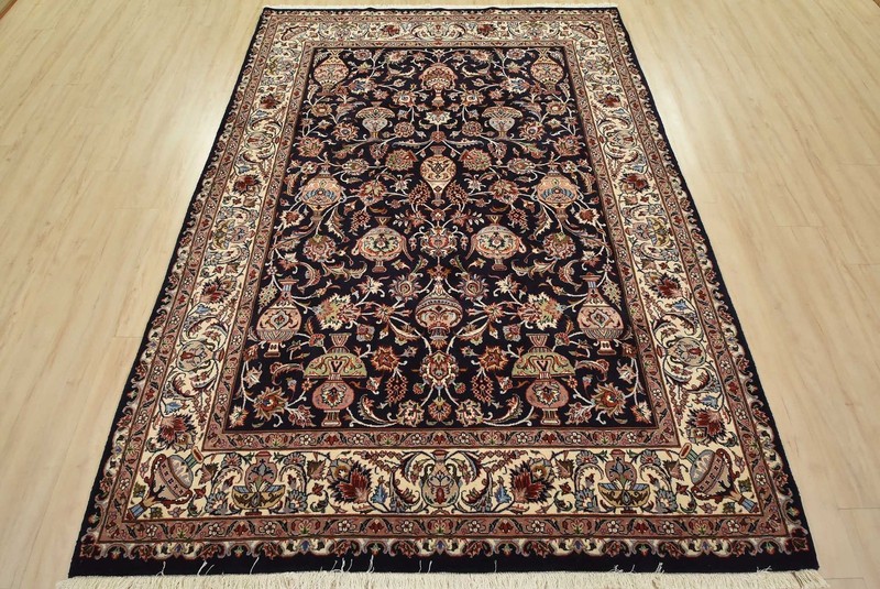 Fine Kashmar Rug 5’11” x 8’3” Blue Wool Vintage Hand-Knotted Oriental Carpet gallery