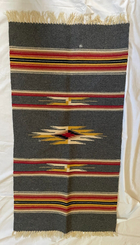 Vtg. Southwestern Design Hand Woven Kilim Area Rug Chimayo 40' x 20"
