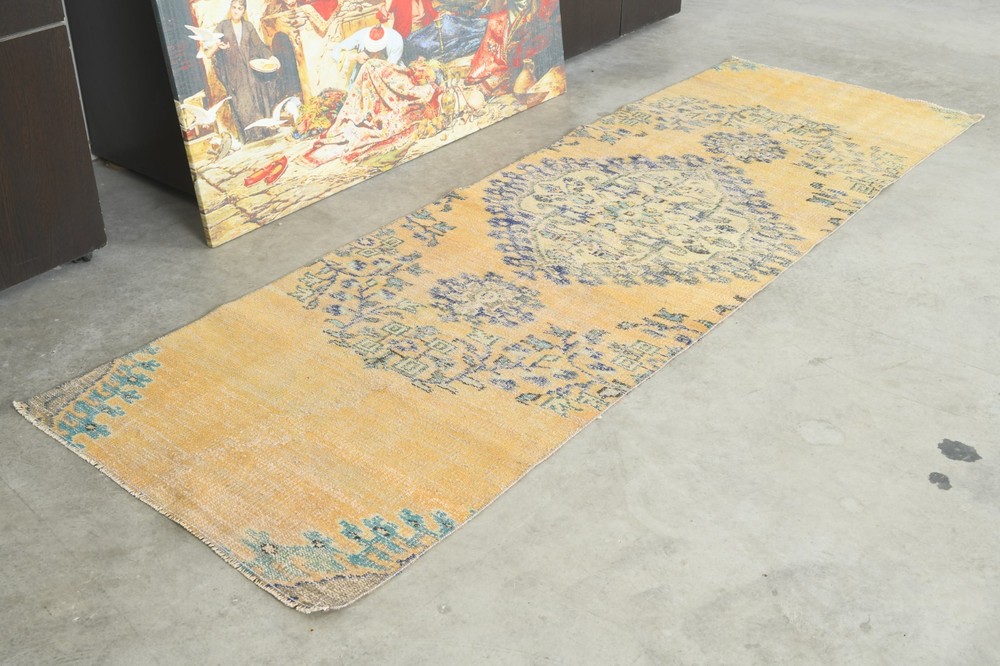 3x8 Turkish Runner Rug Hand-Knotted Vintage Neutral Wool Rug Oushak Carpet,211