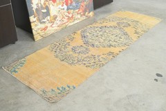 3×8 Turkish Runner Rug Hand-Knotted Vintage Neutral Wool Rug Oushak Carpet,211