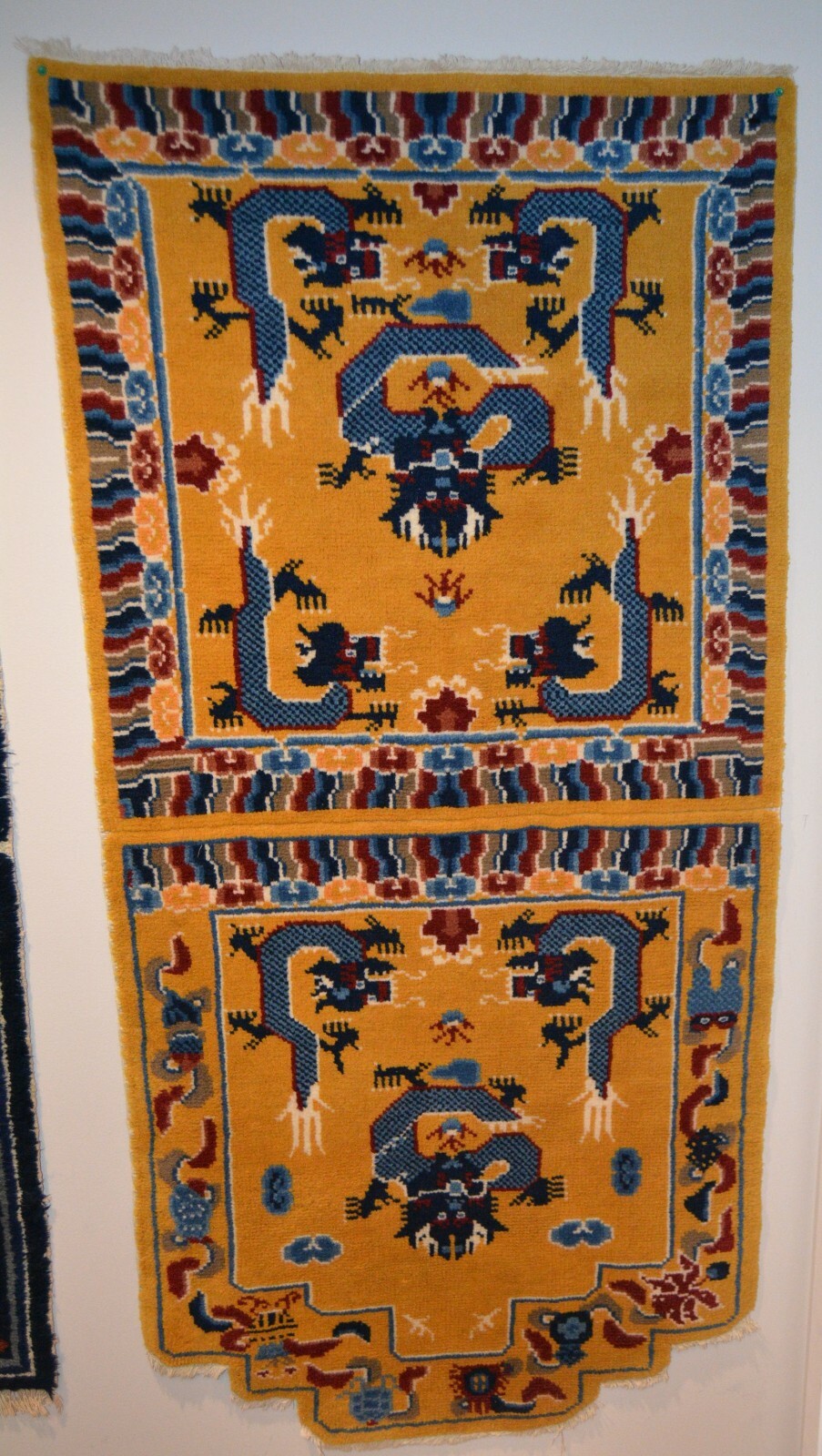 ANTIQUE TIBETAN DRAGON RUG, c1900 TIBET, PRIMITIVE WEAVE: 31x65 in gallery
