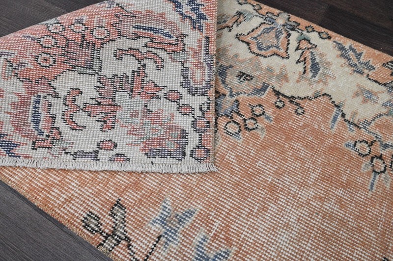 Vintage Turkish Runner Rug 2x5ft Wool Anatolian Handmade Hallway Oushak ORANGE gallery
