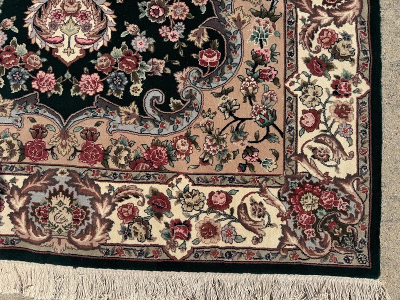 6x9 FINE GREEN HANDWOVEN RUG wool silk vintage pink blue handmade antique china gallery
