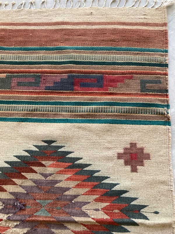 Antique Navajo Handwoven Diamond Medallion Native American Kilim Rug 145x75 cm gallery