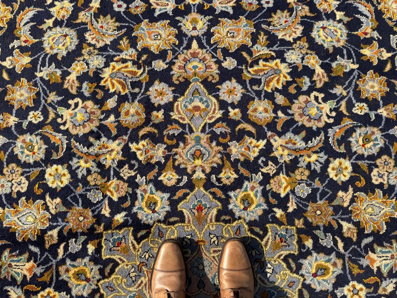 FINE BLUE RUG 7x10 VINTAGE ORIENTAL navy gold HAND-KNOTTED handmade antique 8x10 gallery