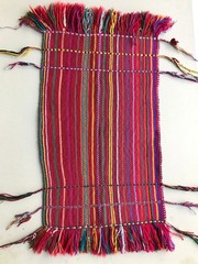 Vtg Bedouin Handwoven Tribal Rug, Multi-color 100% wool, 40 x 20 in. w Fringe