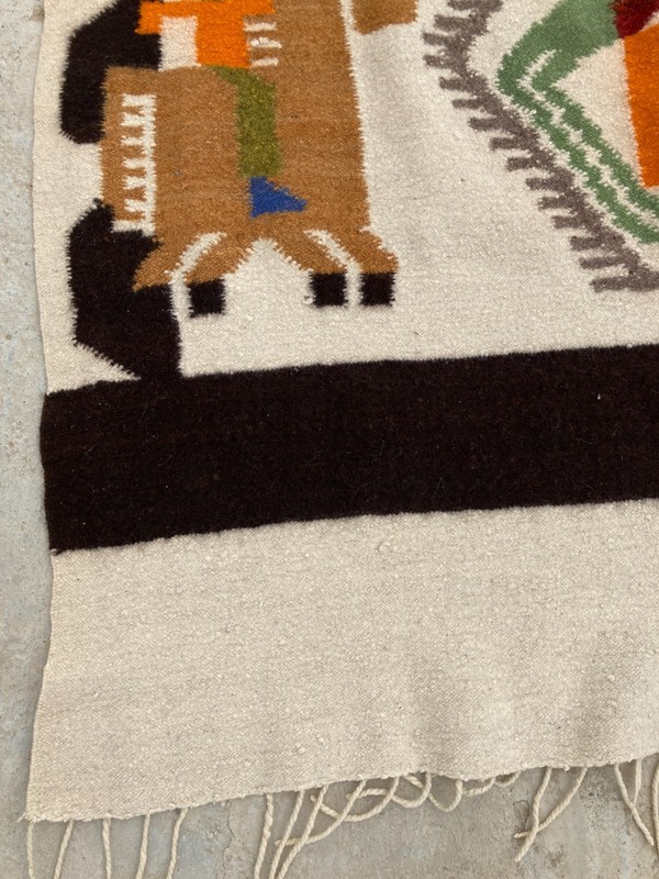 Vintage Handmade Traditional Native American Pictorial Floor Rug 204x118 cm gallery