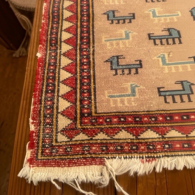 Nomadic TRIBAL RUG Hand Woven Baluchi 25x23 Wool 1940s-1970s Vintage gallery
