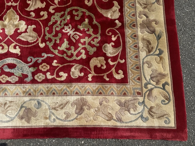 c1960s ANTIQUE ART DECO Dragon CHINESE RUG 9X12 Ft ROOM SIZE gallery
