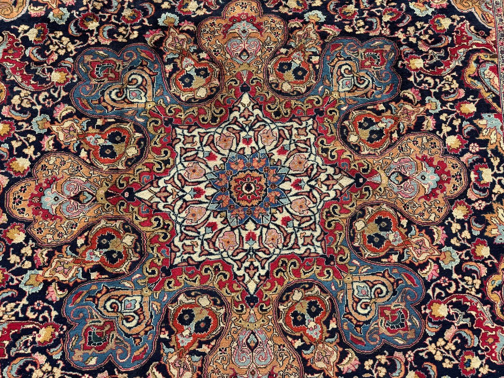9x12 ANTIQUE ORIENTAL RUG BLUE VINTAGE HAND-KNOTTED handmade colorful real fine