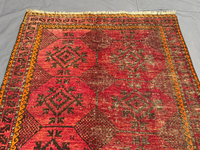 3'7x6'2 ft Vintage Afghan Baluchi, Red & Orange Geometric Pattern Rug gallery