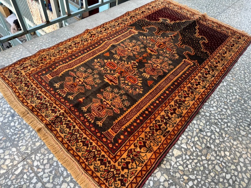 3x4 ft Antique Afghan Hand Knotted Rug Geometric Terracotta Brown Tribal Carpet gallery