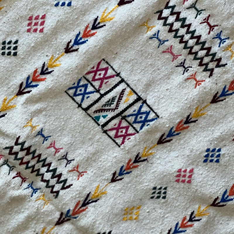 Algerian Traditional Berber Rug for living room - White w/ Colors gallery