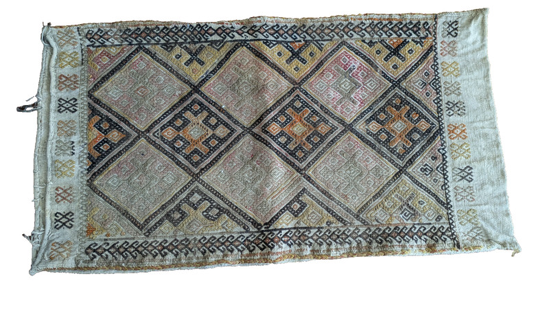 Antique Moroccan Berber Bag Flatweave Diamond Vivid Interior Colors Faded Ext gallery