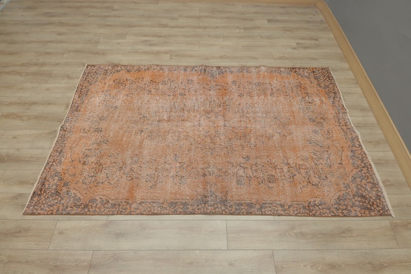 Anatolian Overdyed Handmade Carpet Traditional Vintage Orange Area Rug 5x10 ft gallery