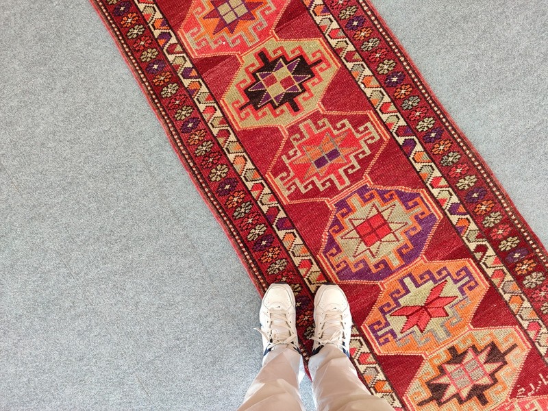Rare Antique rug 3x10, Turkish runner 3x10 vintage, Heriz rug, Herki rug red gallery