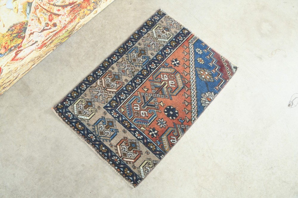 2x2 Turkish Door Mat Rug Hand-Knotted Mini Carpet Vintage Small Rug Boho,868