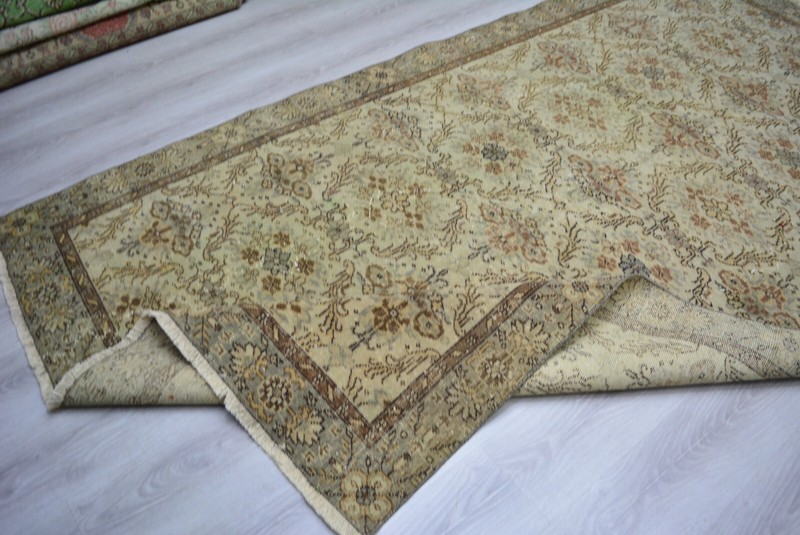 Antique Beige Geometric Handmade Rug, 6.2x10.9ft, Turkish Oriental Beige Rug, gallery