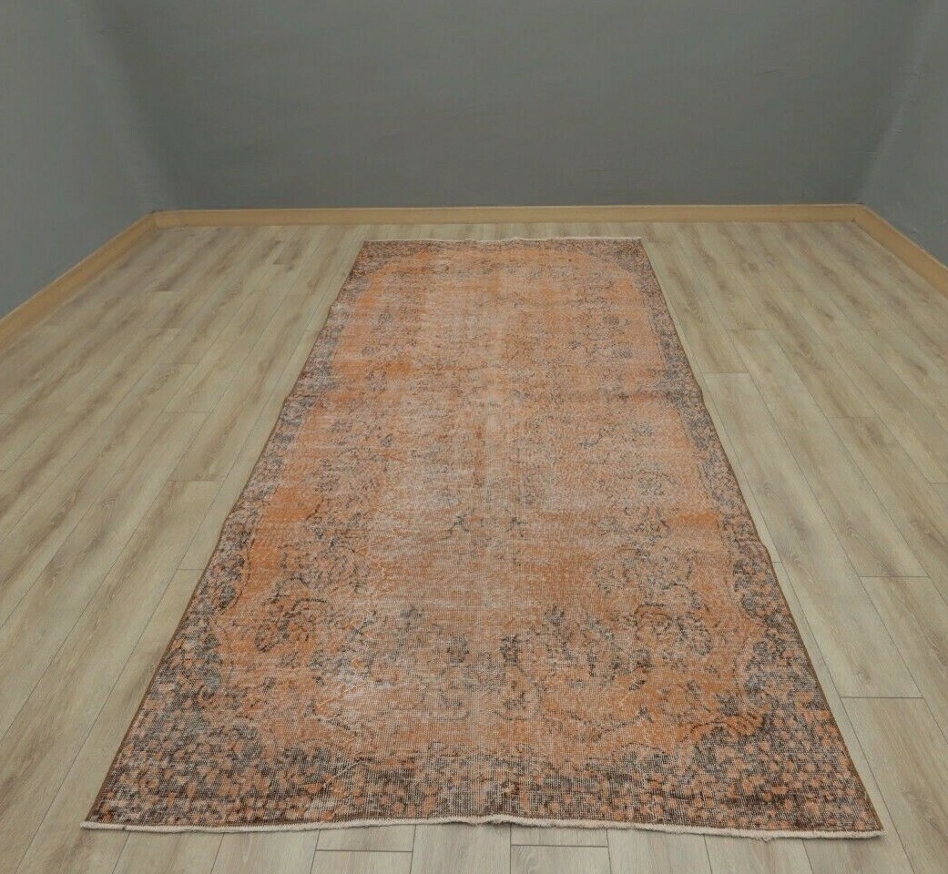 Anatolian Overdyed Handmade Carpet Traditional Vintage Orange Area Rug 5x10 ft gallery