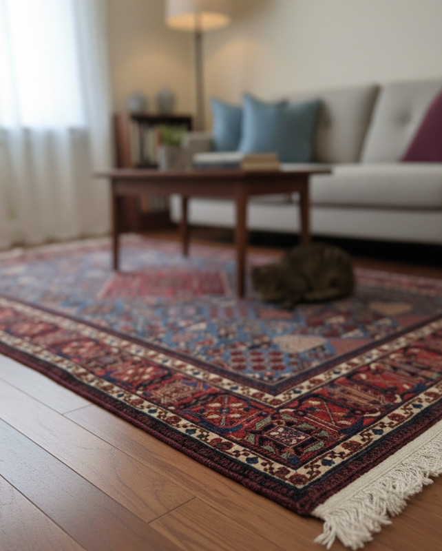 Handmade Wool Area Rug, 5x8, Red Blue Rug, Oriental Rug gallery