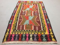 Colourful old Turkish Kilim Rug shabby vintage Antique Kelim 195x109cm Medium