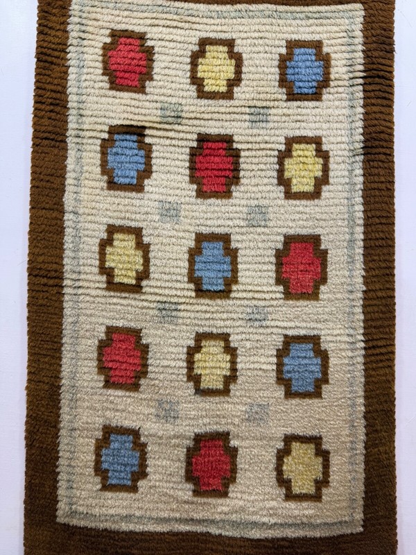 Vintage Mid Century Swedish Scandinavian Rya Shag Wool Rug WallHanging 120x71 Cm gallery